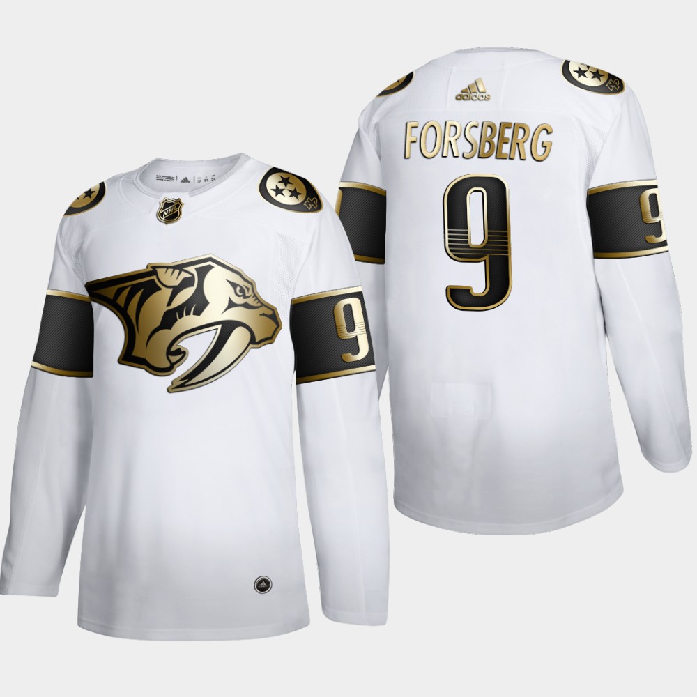 Nashville Predators #9 Filip Forsberg Men Adidas White Golden Edition Limited Stitched NHL Jersey->nashville predators->NHL Jersey